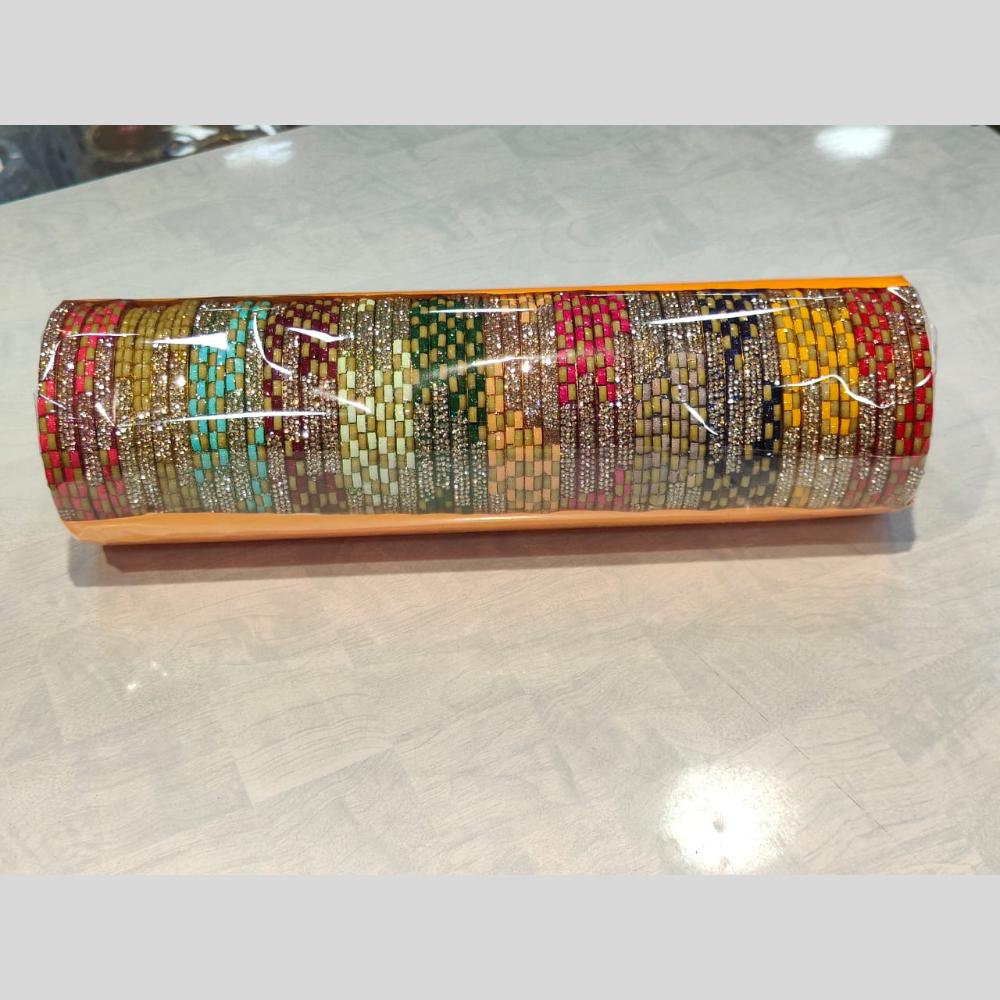 Pooja Bangles Gold Plated Festive Elegance Multi Color Austrian Stone Bangle Set
