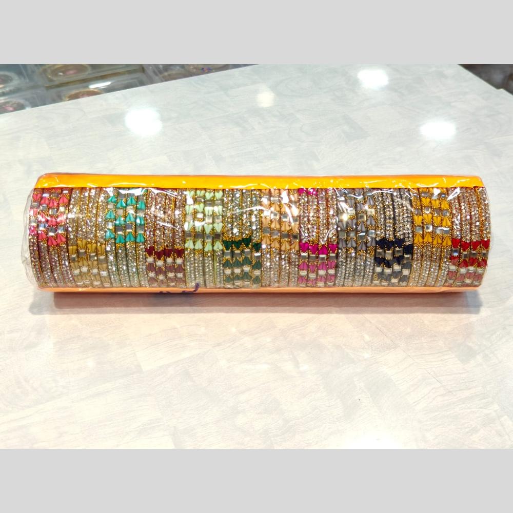 Pooja Bangles Gold Plated Festive Elegance Multi Color Austrian Stone Bangle Set