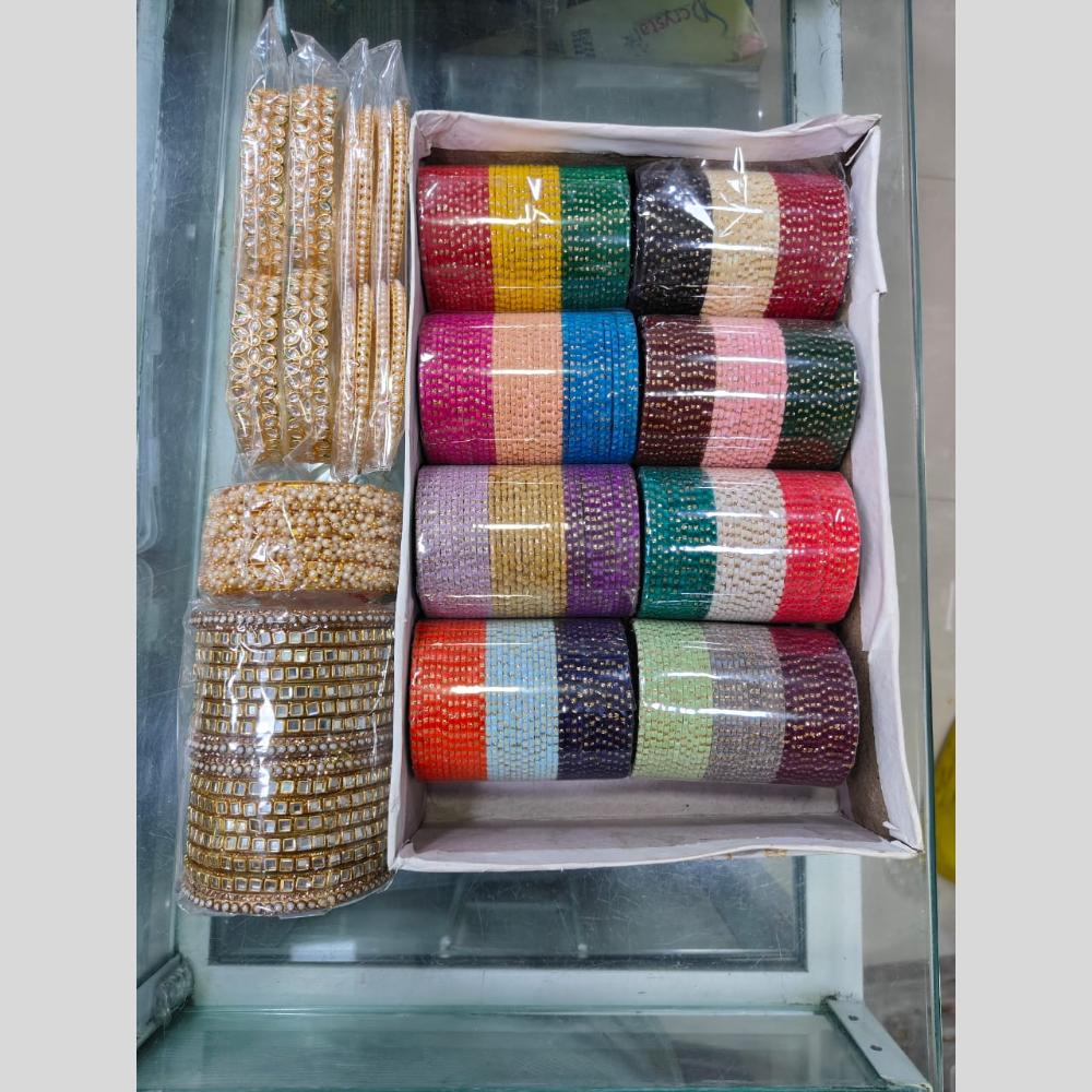 Pooja Bangles Stunning Gold Plated Multi Color Mirror And Pearl Metal Bangle Set