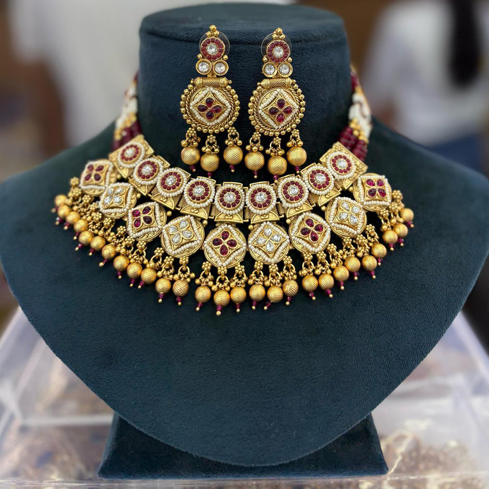 Pooja Bangles Gold Plated Pota  Stone Choker Necklace Set