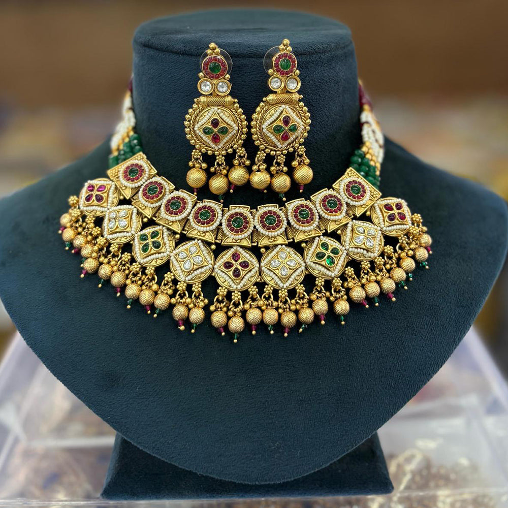 Pooja Bangles Gold Plated Pota  Stone Choker Necklace Set