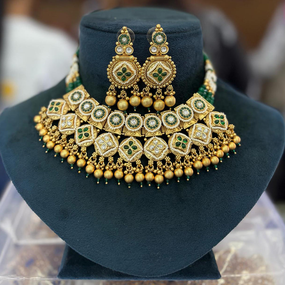 Pooja Bangles Gold Plated Pota  Stone Choker Necklace Set