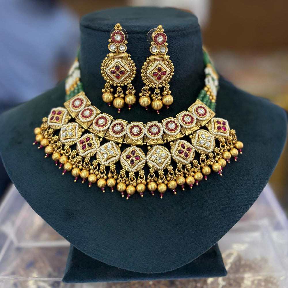 Pooja Bangles Gold Plated Pota  Stone Choker Necklace Set