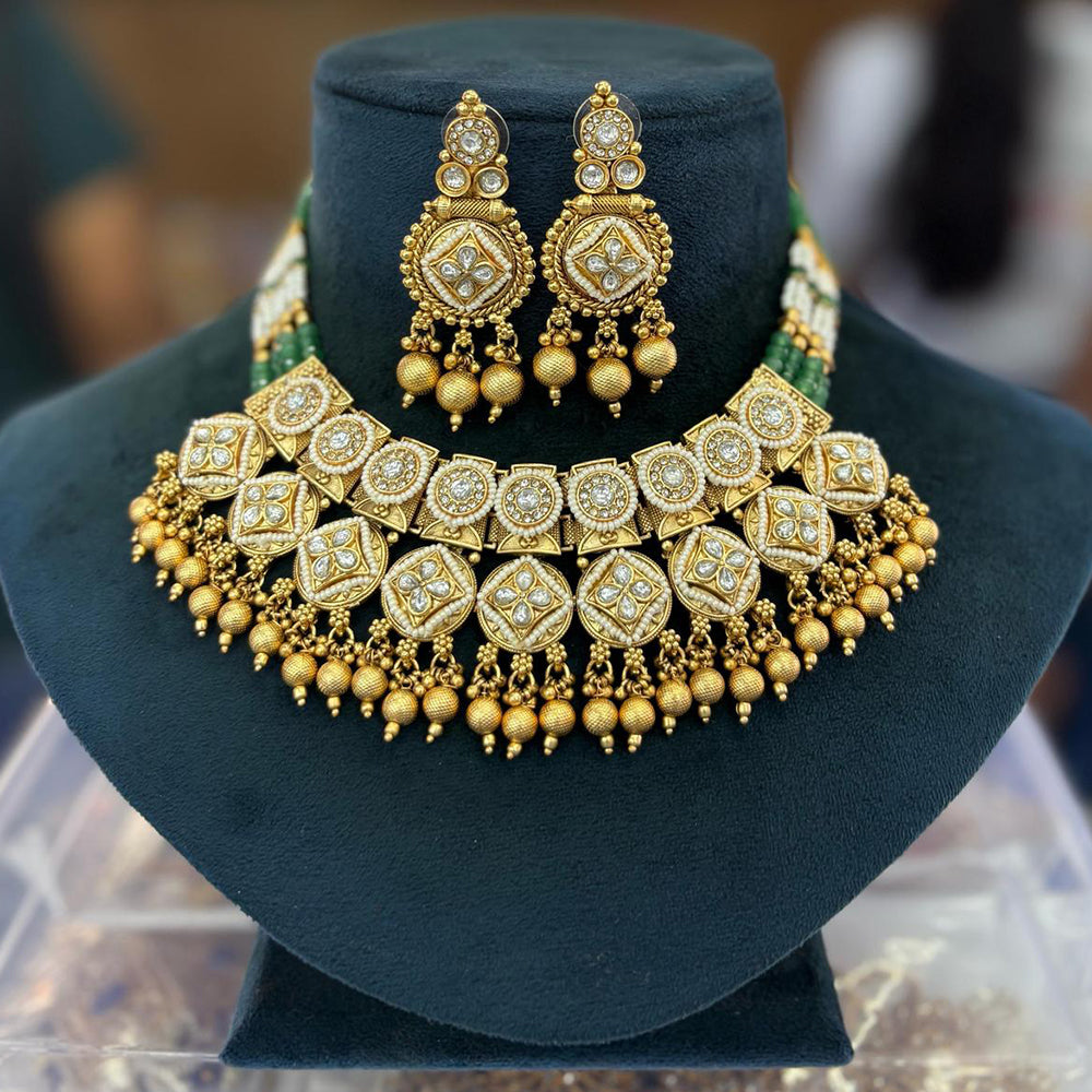 Pooja Bangles Gold Plated Pota  Stone Choker Necklace Set