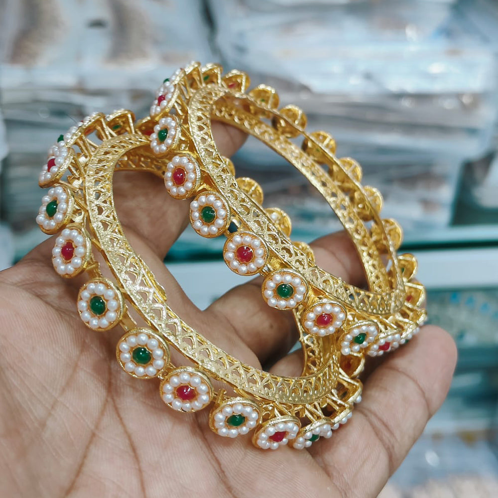 Pooja Bangles Gold Plated Pota Stone And Pearl Bangle Set