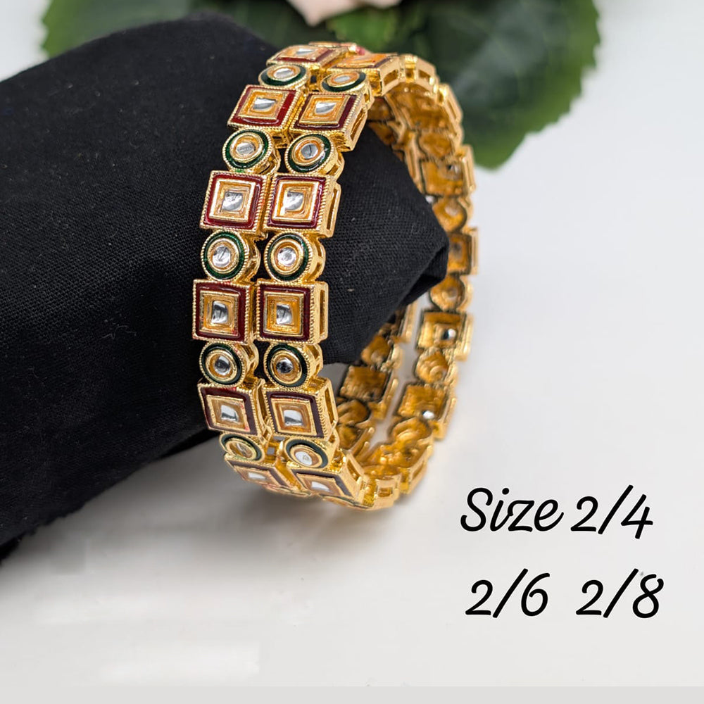 Pooja Bangles Gold Plated Crystal Stone Meenakari Bangles Set