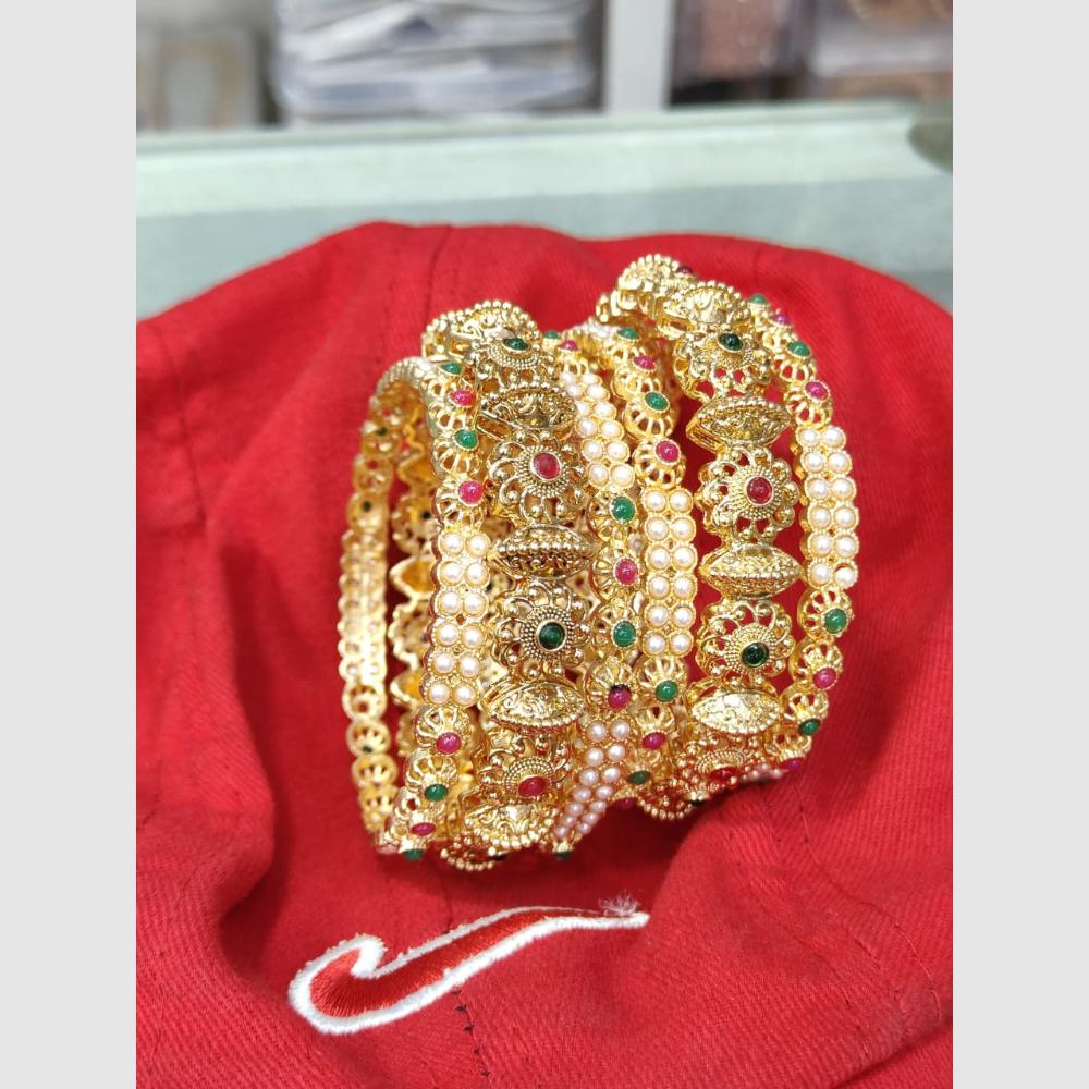 Pooja Bangles Gold Plated Pota Stone And Pearl Bangles Set