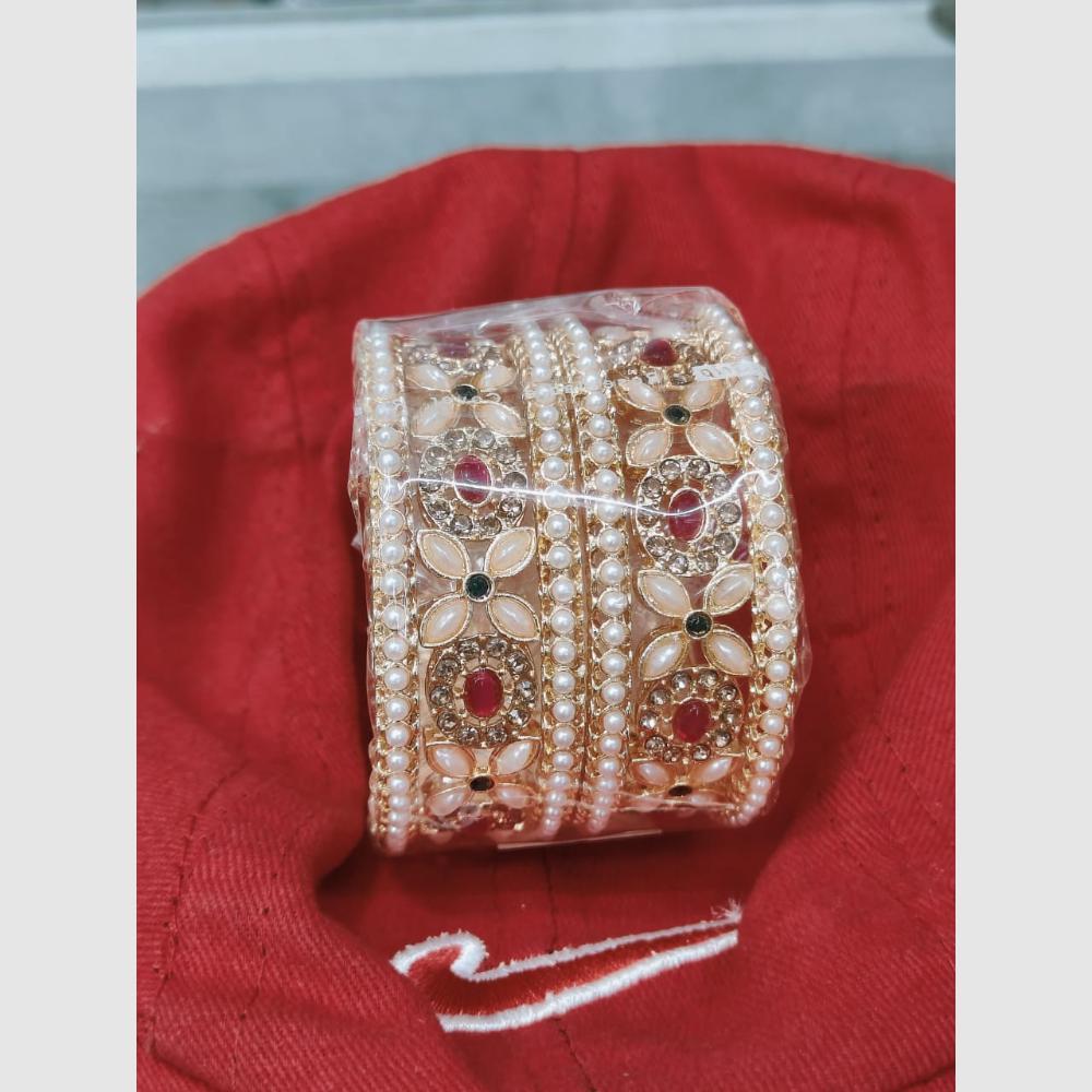 Pooja Bangles Gold Plated Austrian Stone And Pearl Bangles Set