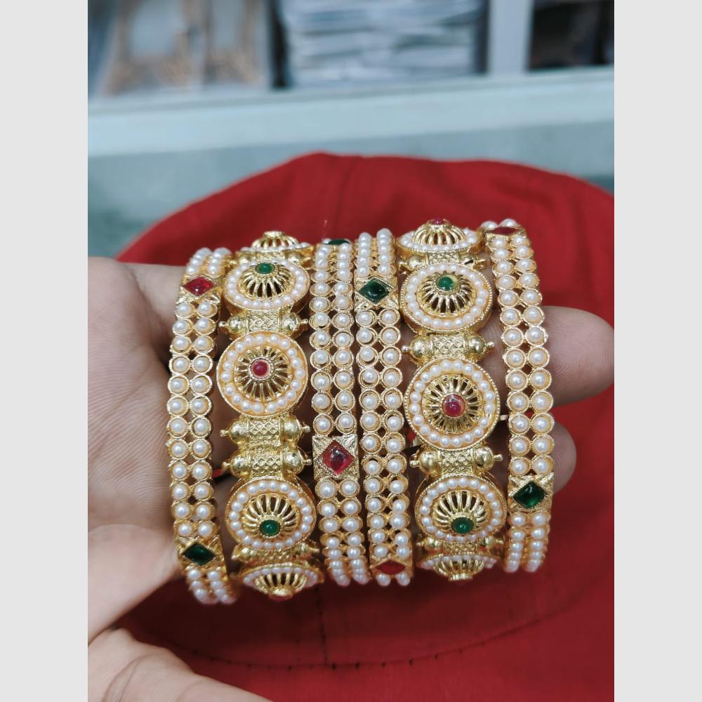 Pooja Bangles Gold Plated Pota Stone And Pearl Bangles Set