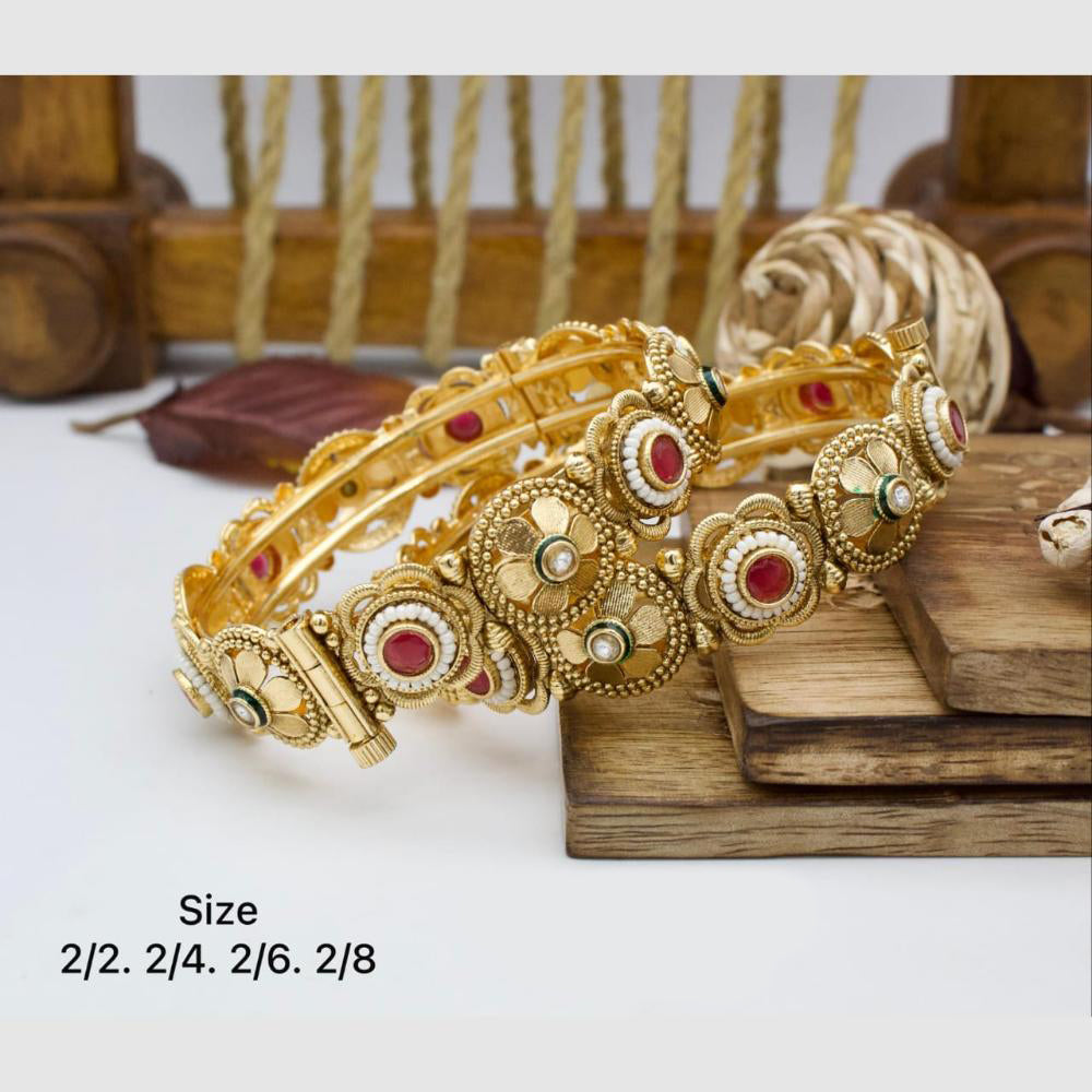 Pooja Bangles Gold Plated Pota Stone And Pearl Openable Bangles Set
