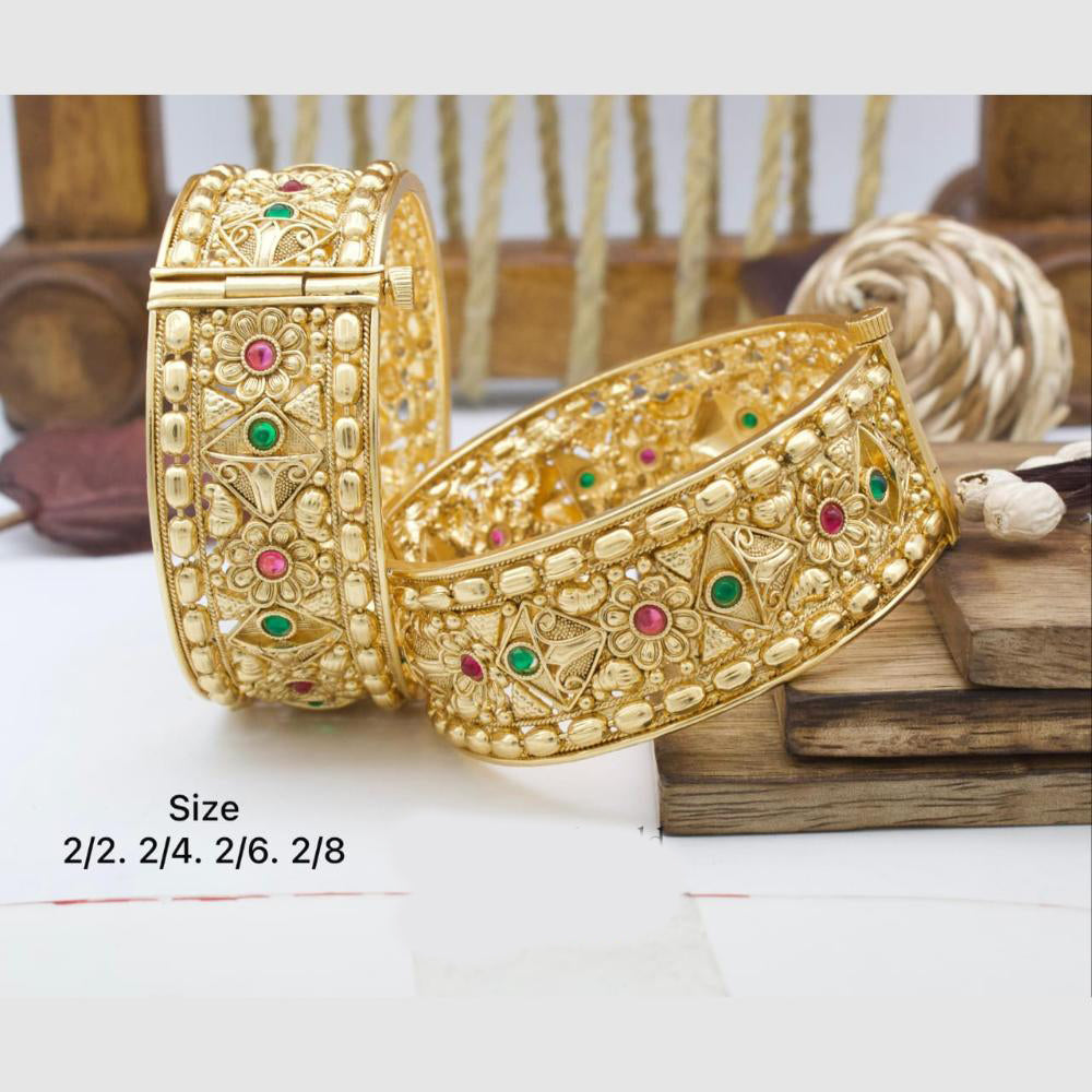 Pooja Bangles Gold Plated Pota Stone Openable Bangles Set