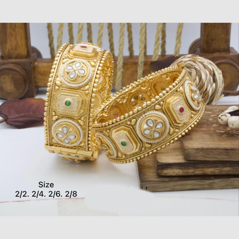 Pooja Bangles Gold Plated Pota Stone And Meenakari Openable Bangles Set