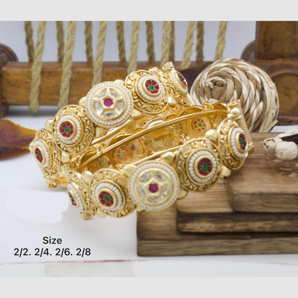 Pooja Bangles Gold Plated Pota Stone And Pearl Openable Bangles Set