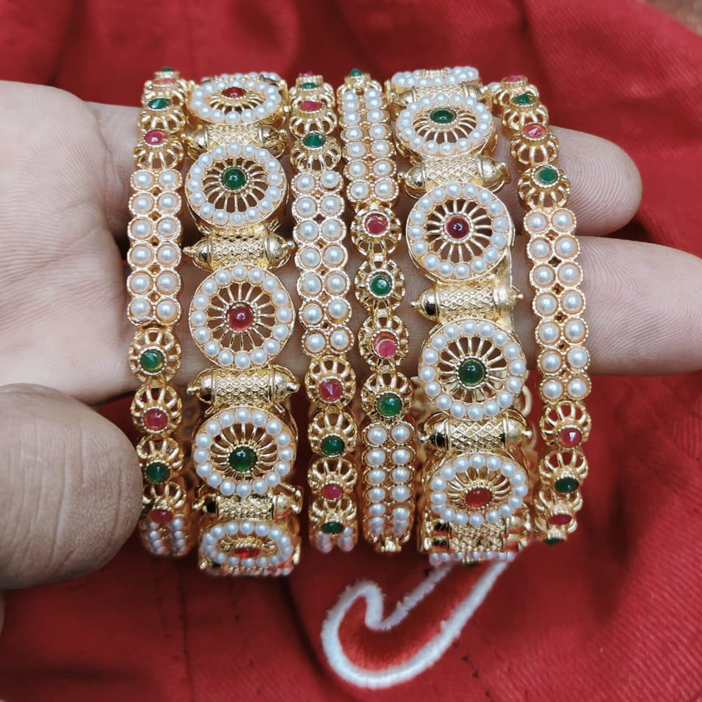 Pooja Bangles Gold Plated Pota Stone  And Pearl Bangles Set