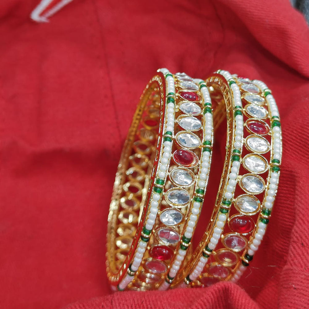 Pooja Bangles Gold Plated Kundan Stone And Pearl Bangle Set