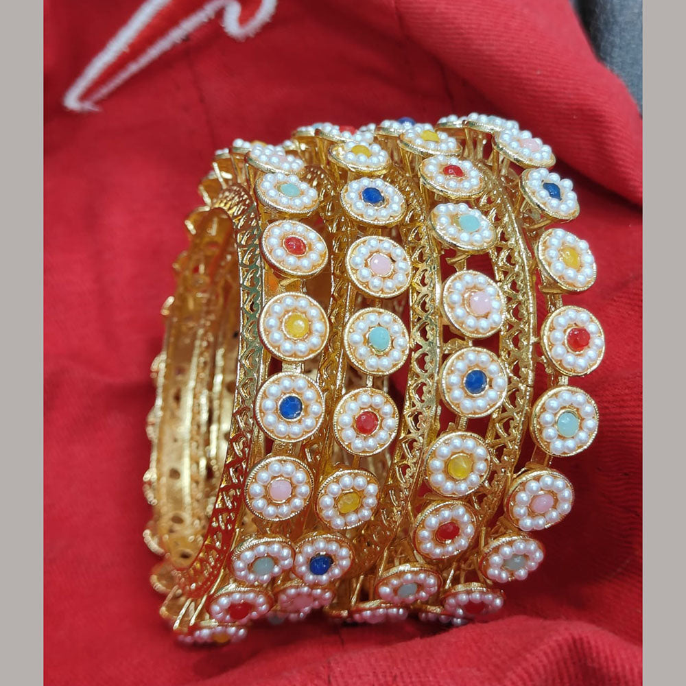 Pooja Bangles Gold Plated Pota Stone And Pearl Bangles Set