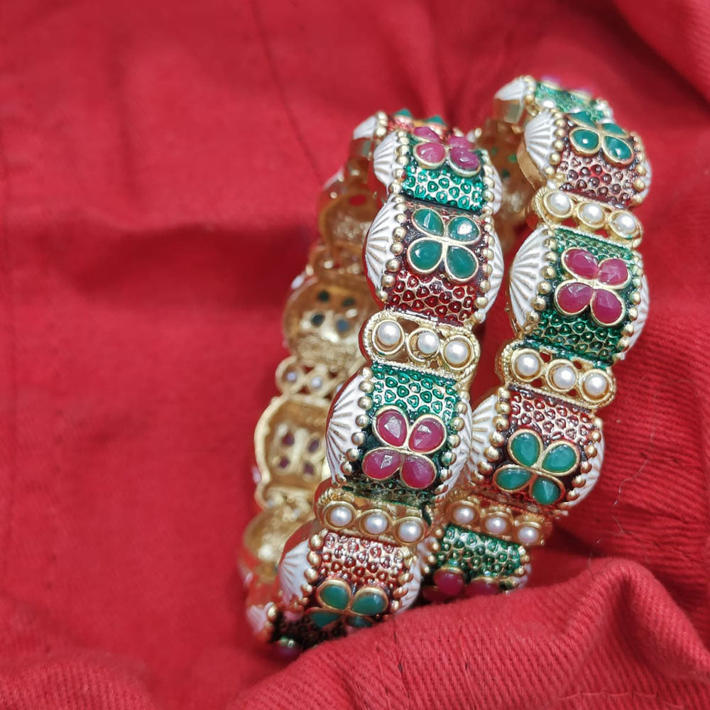 Pooja Bangles Gold Plated Pota Stone Meenakari Bangles Set