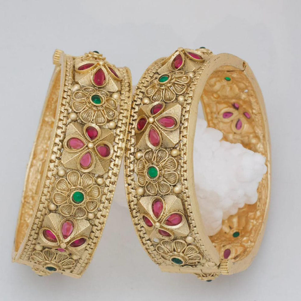 Pooja Bangles Gold Plated Pota Stone Openable Bangles Set