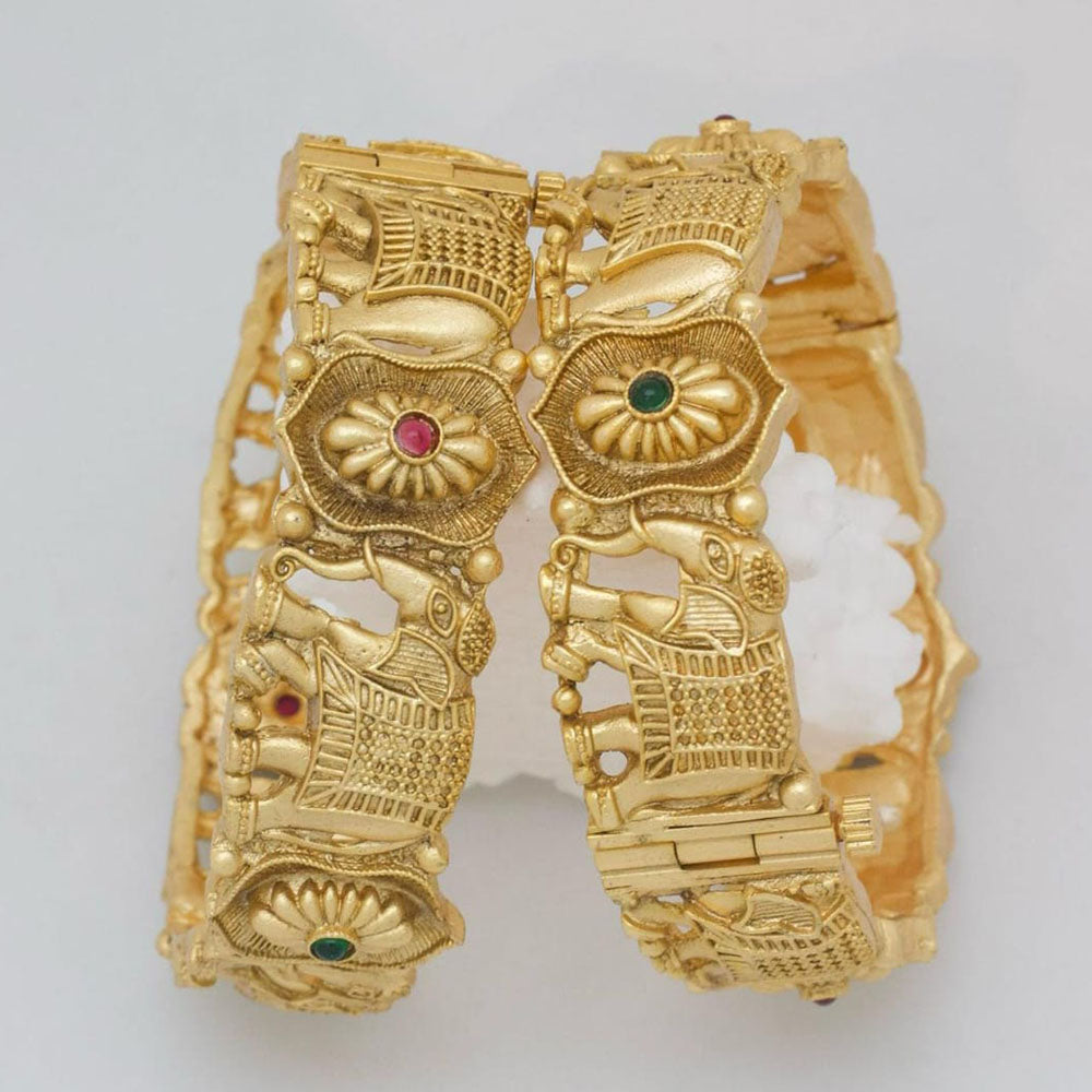 Pooja Bangles Gold Plated Pota Stone Openable Bangles Set