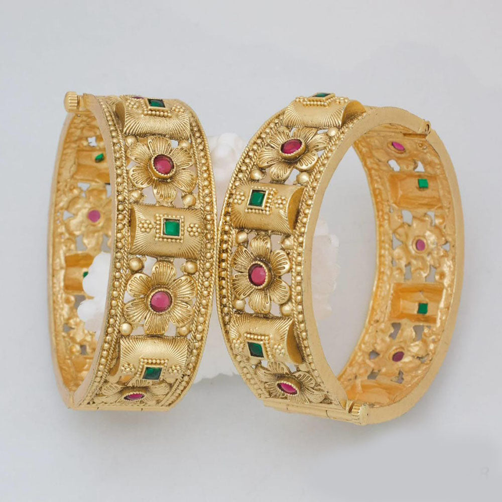 Pooja Bangles Gold Plated Pota Stone Openable Bangles Set