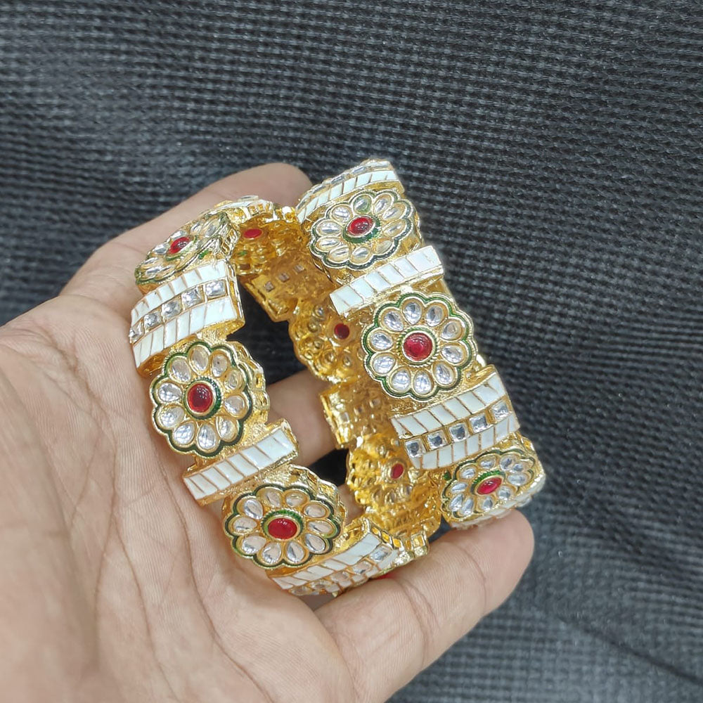 Pooja Bangles Gold Plated Pota Stone And Pearl Meenakari Bangles Set