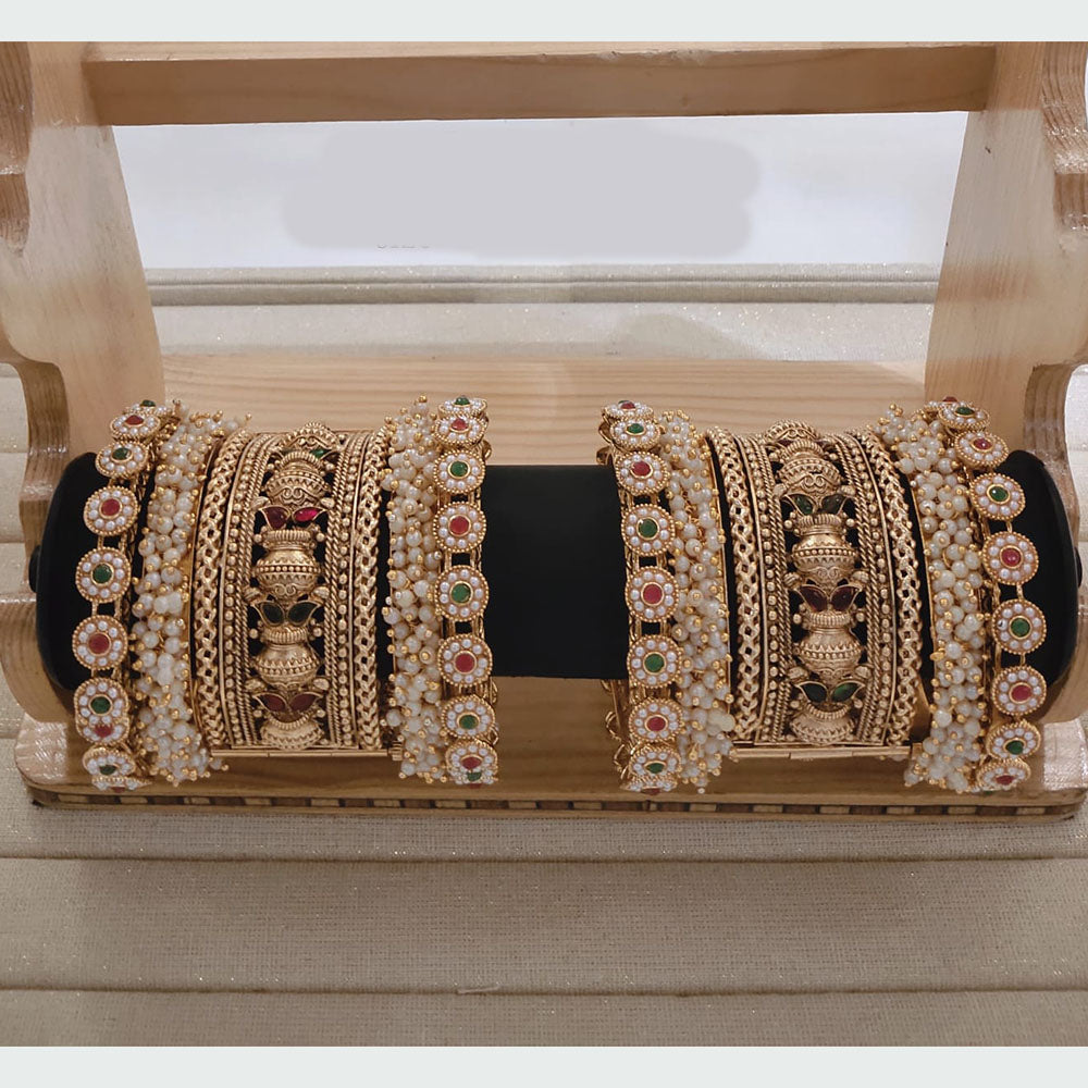 Pooja Bangles Gold Plated Pota Stone And Pearl Bangles Set