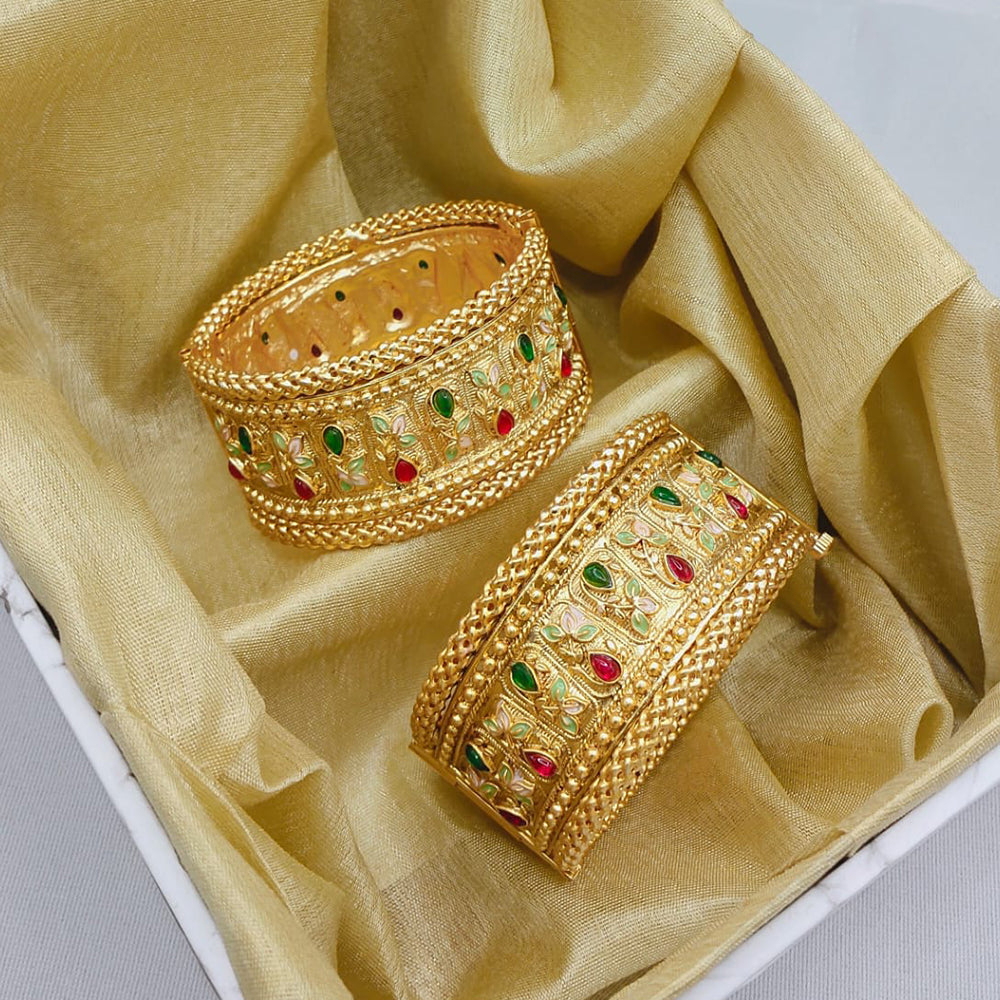 Pooja Bangles Heritage Style Kundan Meenakari Openable Bangles Set