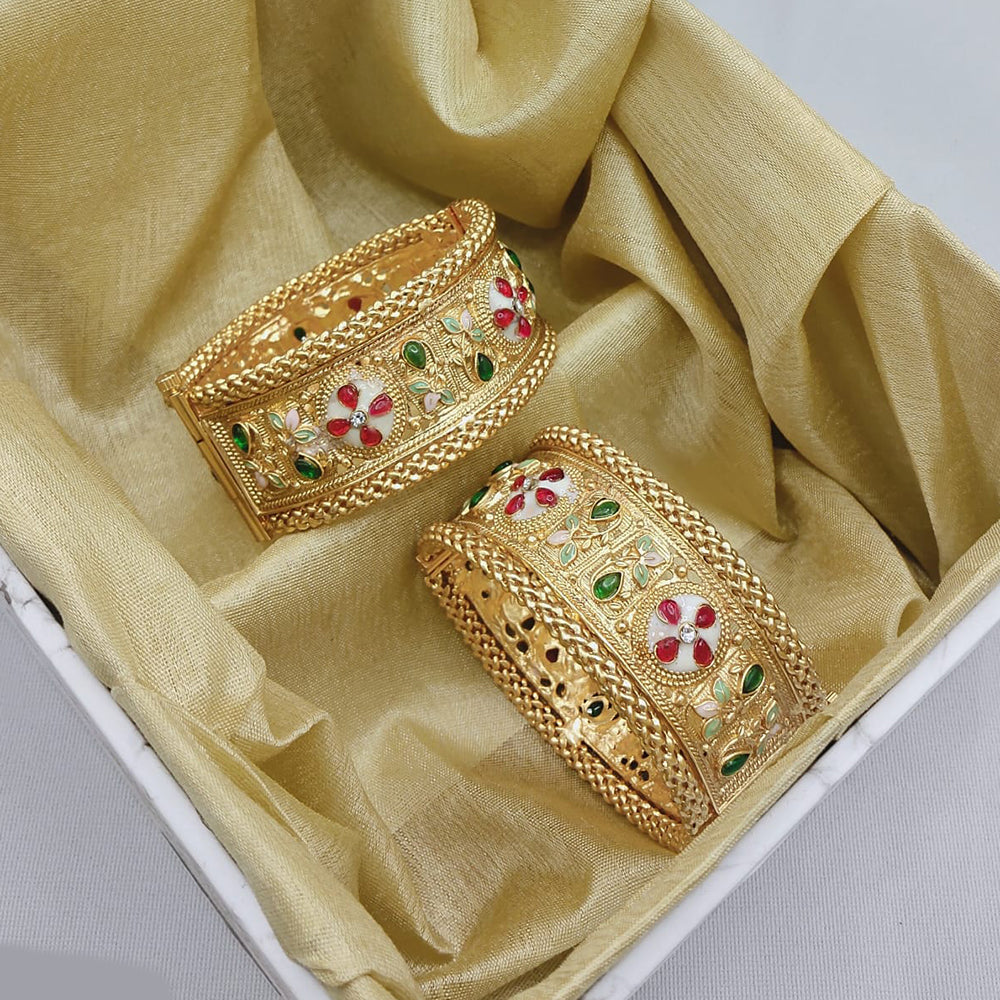 Pooja Bangles Heritage Style Kundan Meenakari Openable Bangles Set