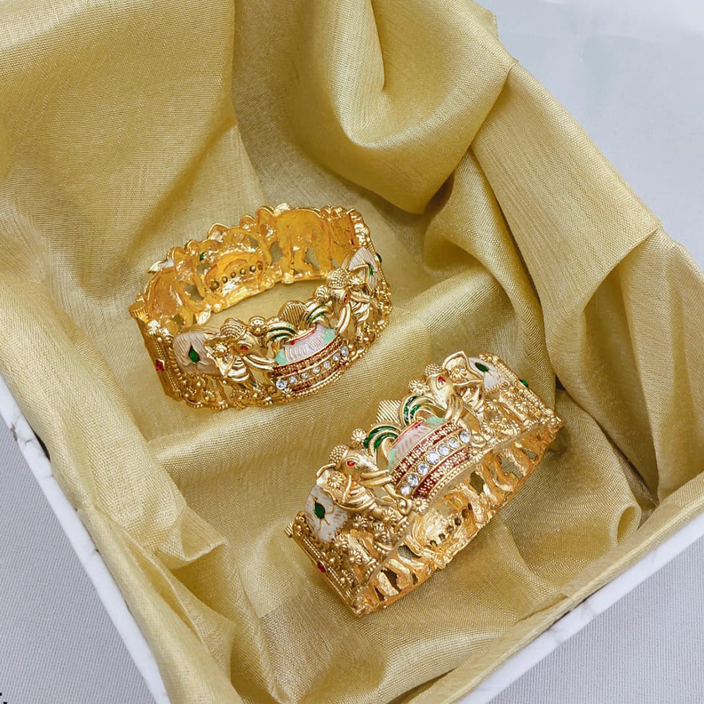 Pooja Bangles Heritage Style Kundan Meenakari Openable Bangles Set