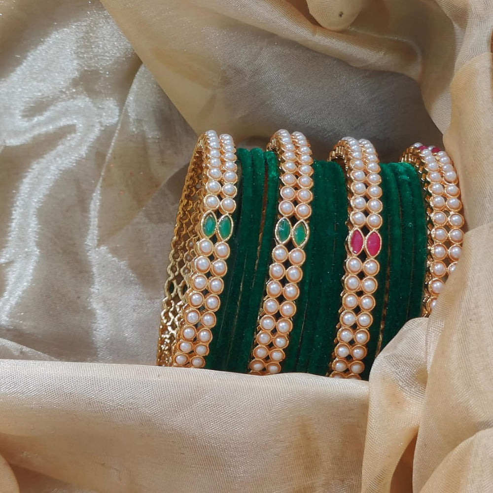 Pooja Bangles Stylish Velvet Bangles With Pota And Pearl Detailing Festive And Wedding Wear
