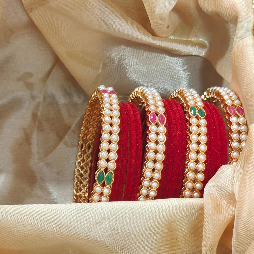 Pooja Bangles Stylish Velvet Bangles With Pota And Pearl Detailing Festive And Wedding Wear