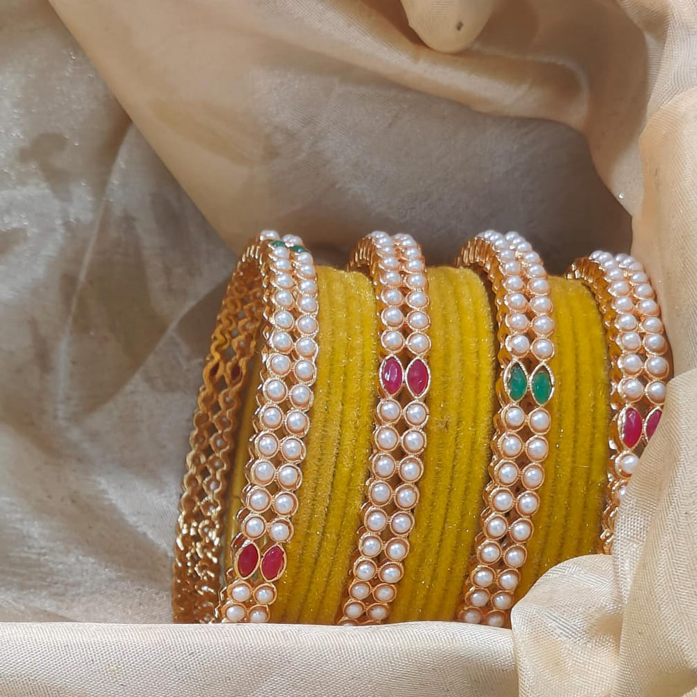 Pooja Bangles Stylish Velvet Bangles With Pota And Pearl Detailing Festive And Wedding Wear