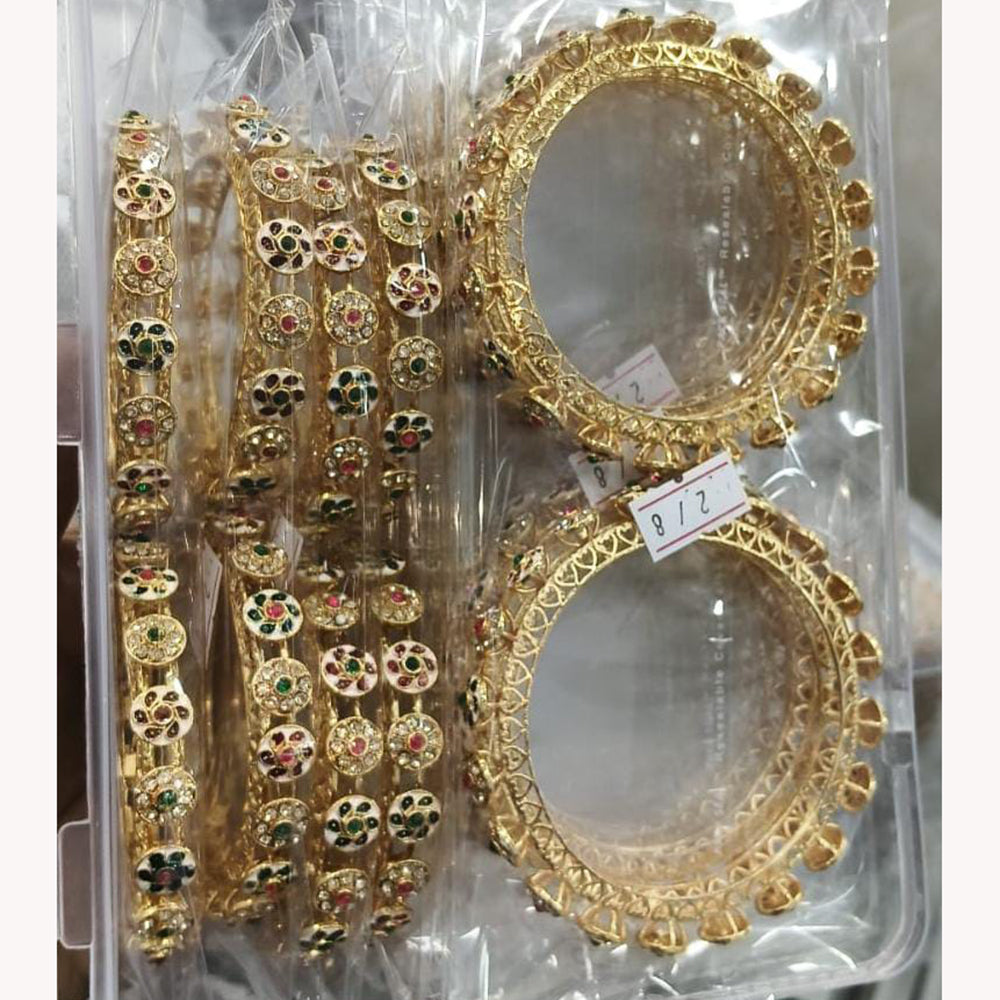 Pooja Bangles Pota Stone And Meenakari Embellished Bangles Set