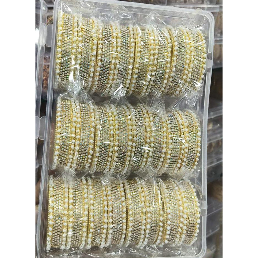 Pooja Bangles Royal Rainbow Austrian Stone And Pearl Ethnic Bangles Set (1 Set Only )