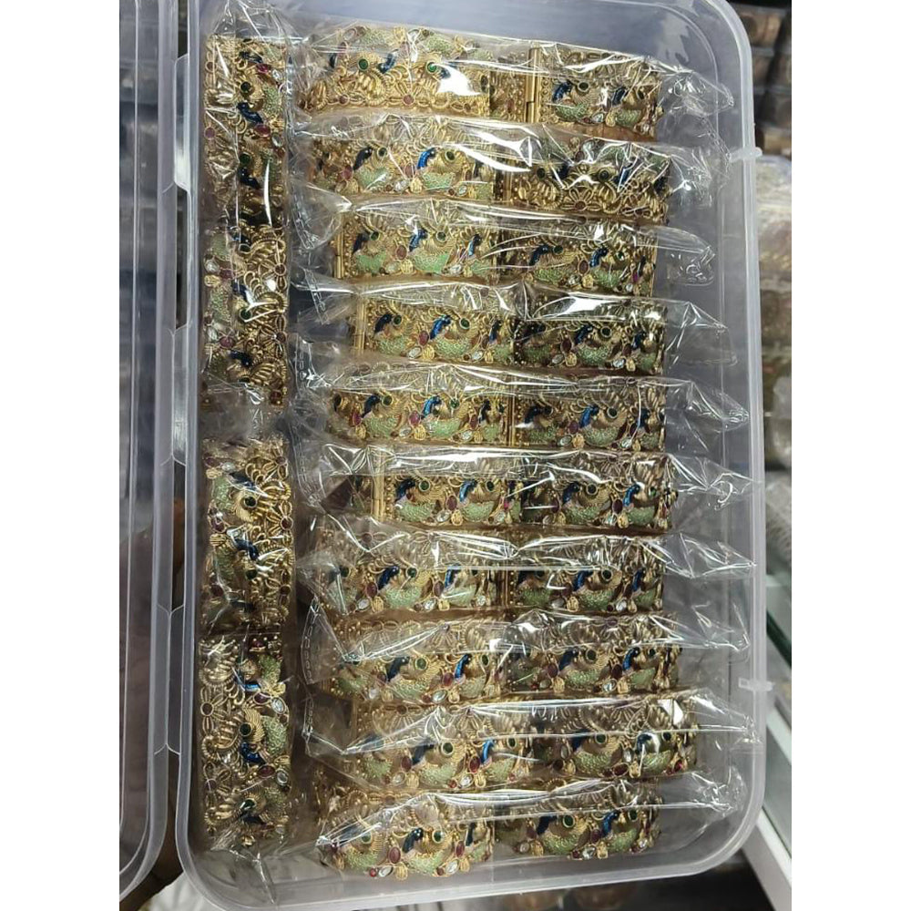 Pooja Bangles Traditional Pota Stone And Meenakari Openable Bangles Set (1 Set Only )