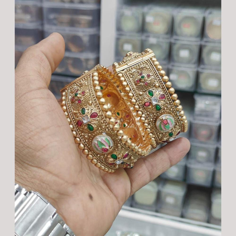 Pooja Bangles Designer Kundan Stone And Meenakari Openable Bangles Set