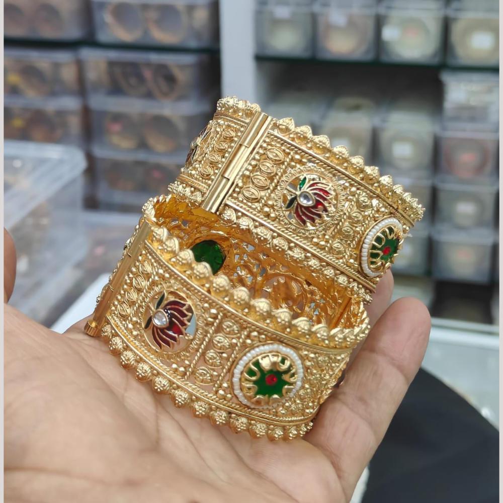 Pooja Bangles Designer Kundan Stone And Meenakari Openable Bangles Set