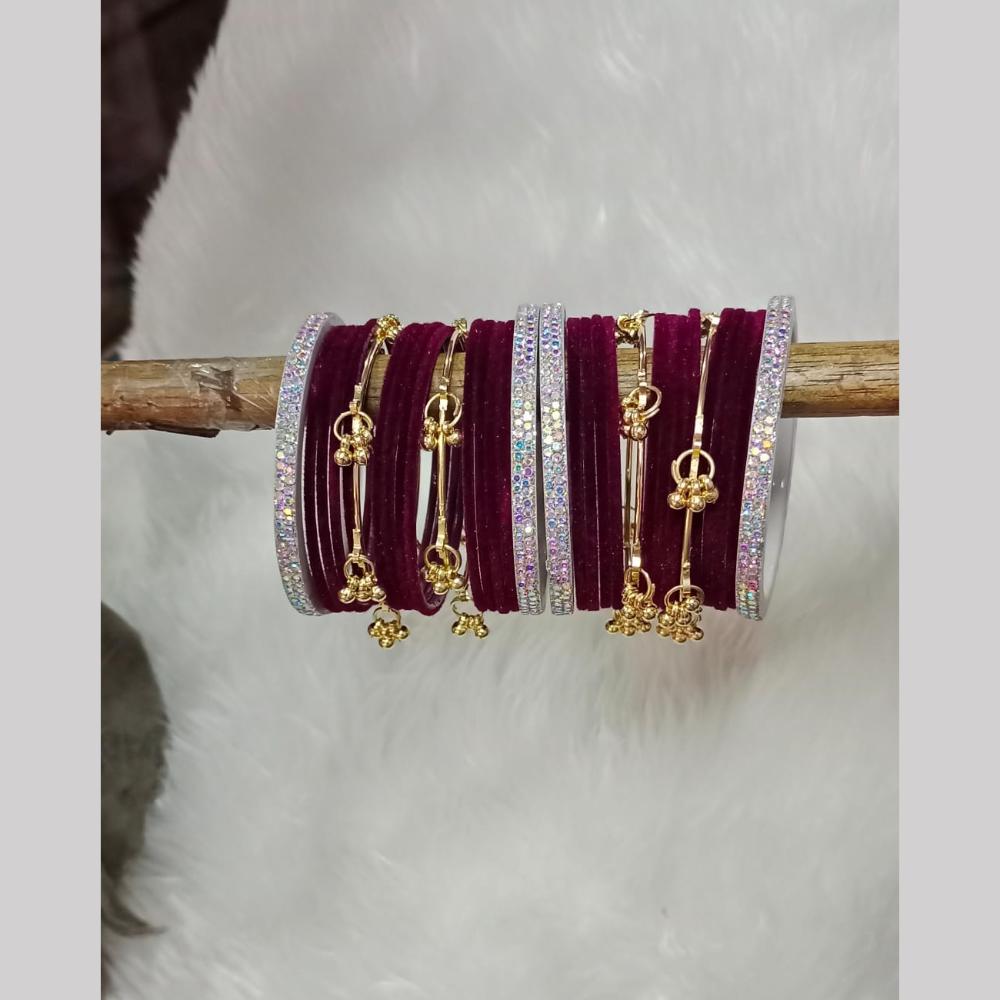 Pooja Bangles Designer Velvet And Pearl Kashmiri Bangles Set