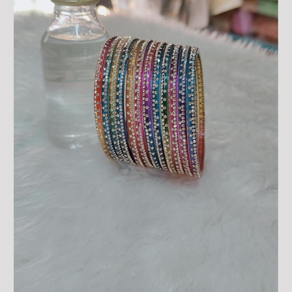 Pooja Bangles Stylish Austrian Stone Multi Color Glass Bangles Set
