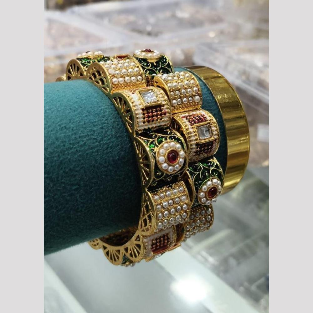 Pooja Bangles Classic Pota Stone And Pearl Meenakari Bangles Set