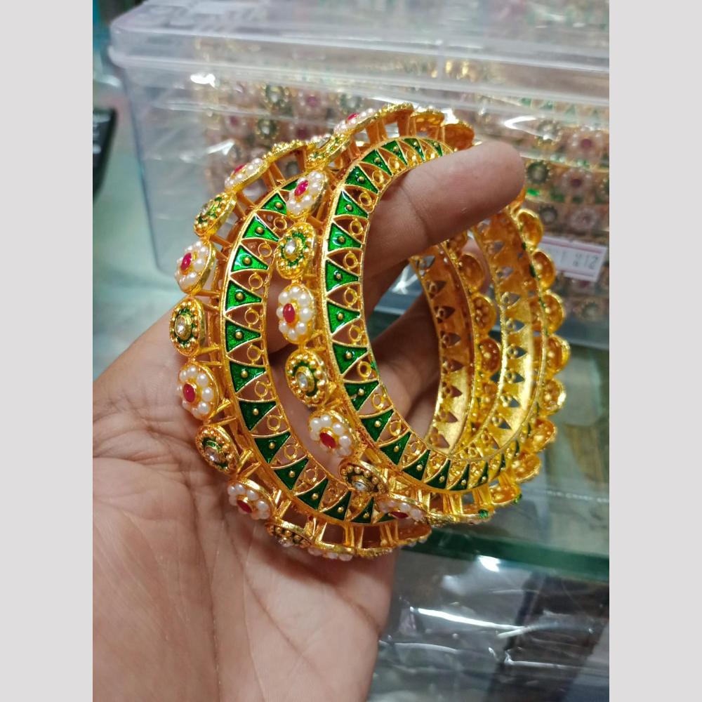 Pooja Bangles Classic Pota Stone And Pearl Meenakari Bangles Set