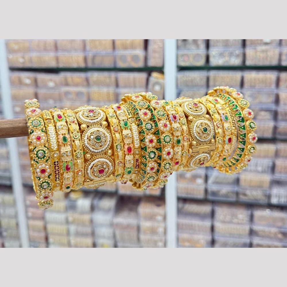 Pooja Bangles Classic Pota Stone And Pearl Meenakari Bangles Set