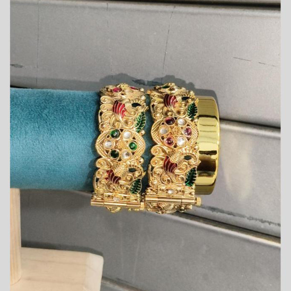 Pooja Bangles Classic Pota Stone And Meenakari Openable Bangles Set