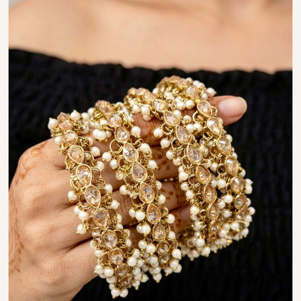Pooja Bangles Heritage Crystal Stone And Pearl Bangles Set