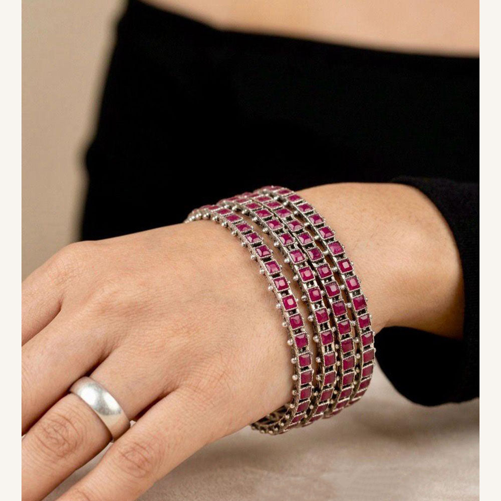 Pooja Bangles Oxidised Finish Pota Stone Designer Bangles Set