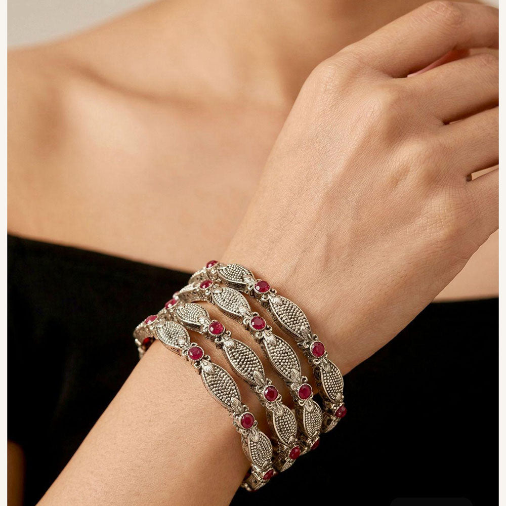 Pooja Bangles Oxidised Finish Pota Stone Designer Bangles Set