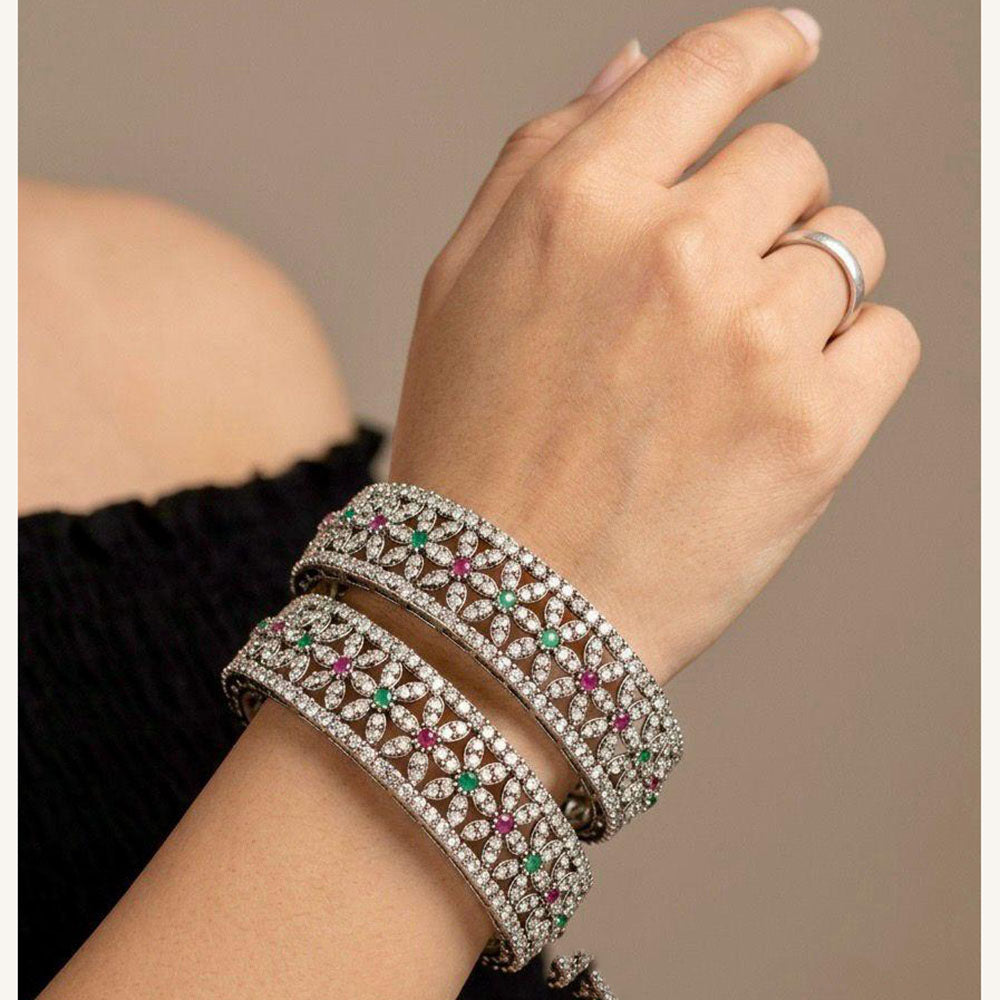Pooja Bangles Oxidised Finish Austrian Stone Designer Bangles Set