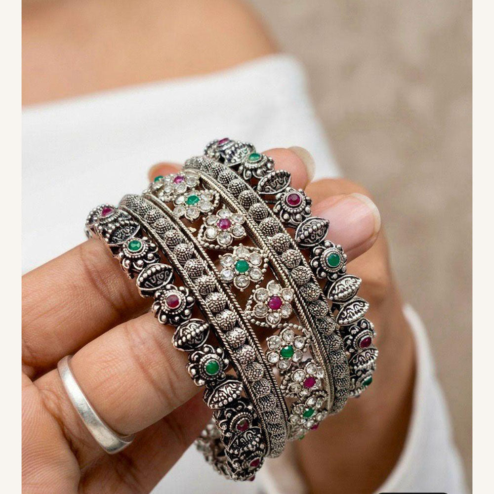 Pooja Bangles Oxidised Finish Austrian Stone Designer Bangles Set