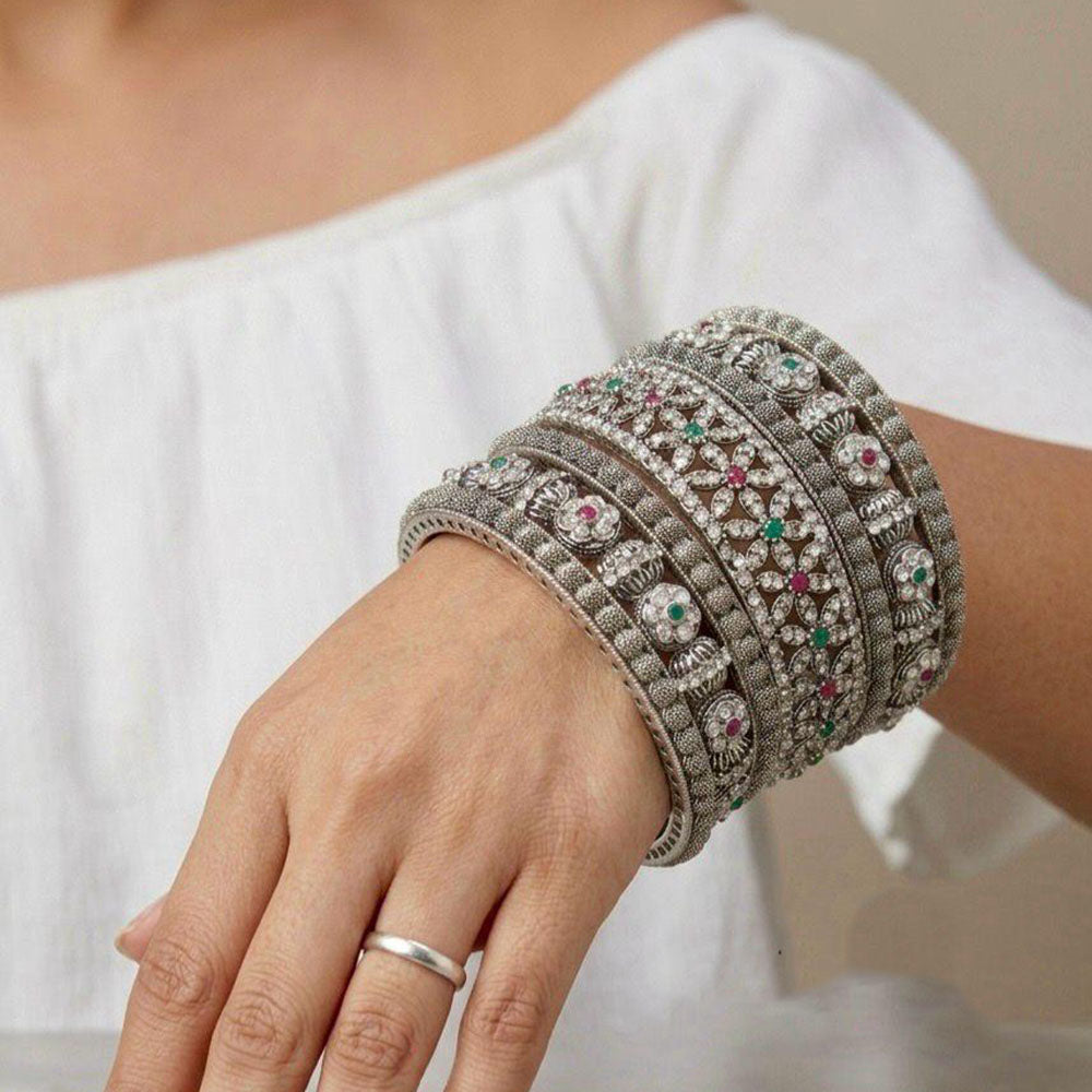 Pooja Bangles Oxidised Finish Austrian Stone Designer Bangles Set