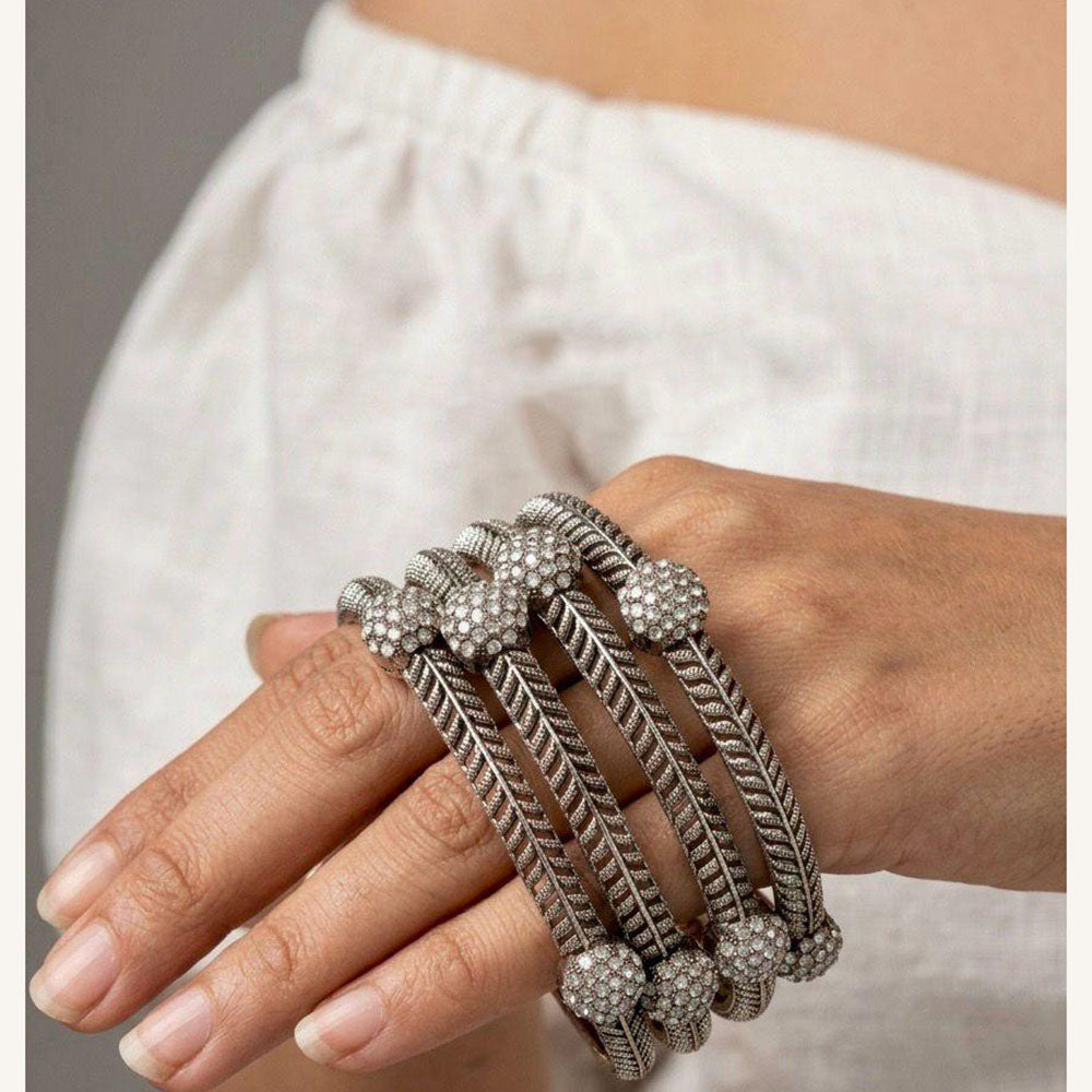 Pooja Bangles Oxidised Finish Austrian Stone Designer Bangles Set
